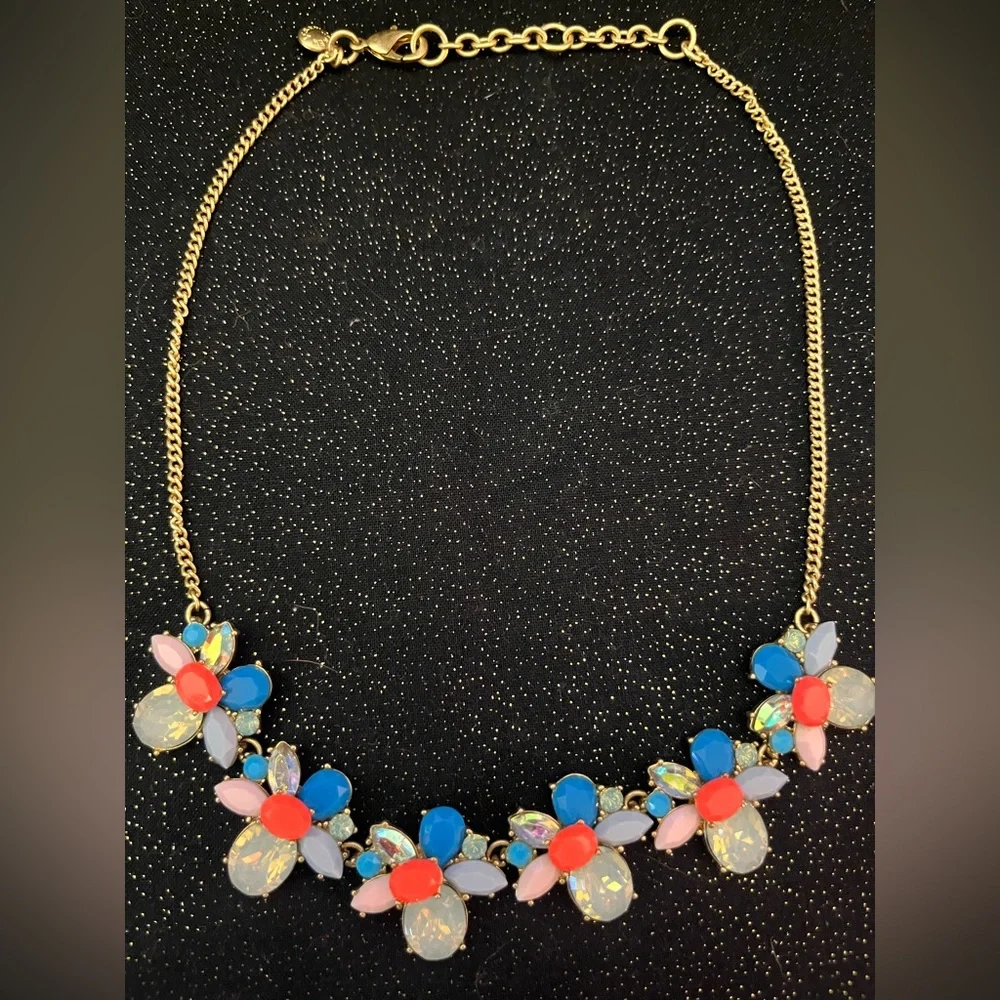 Colorful/Iridescent Floral Necklace with Gold Chain